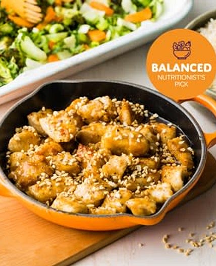 Balanced Chinese-Style Sticky Chicken with Brown Rice & Peanuts