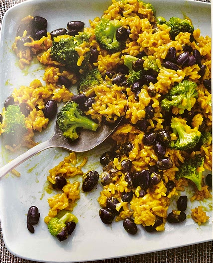 Yellow Rice and Black Beans with Broccoli