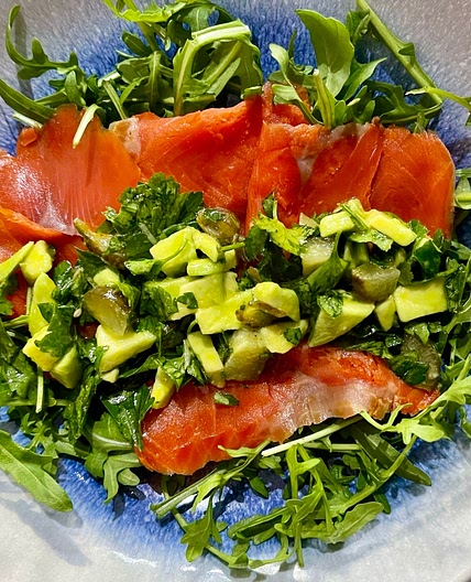Smoked Salmon and Rocket Salad with Avocado Salsa