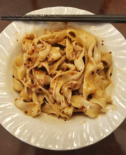 Biang Biang Noodles with Chili Oil topping from Chinese Cooking Demystified