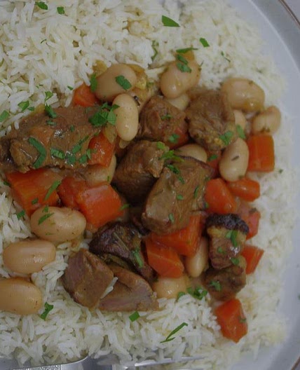 Braised lamb with butter beans and carrots