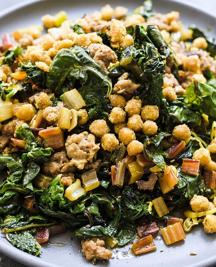 Garlicky Chard & Sausage w/ Chickpeas
