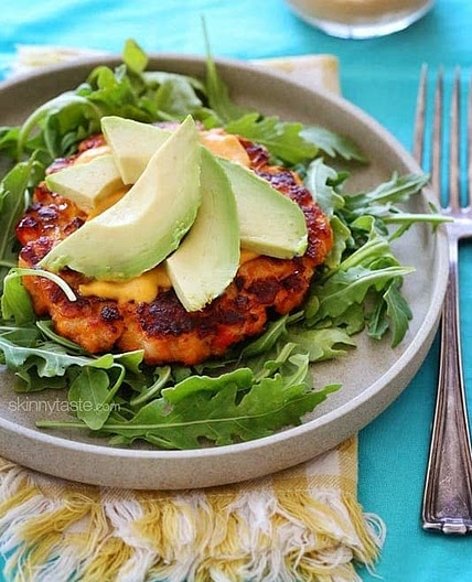 Naked Salmon Burgers with Sriracha Maya