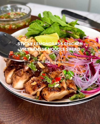 Sticky lemongrass chicken Vietnamese noodle salad