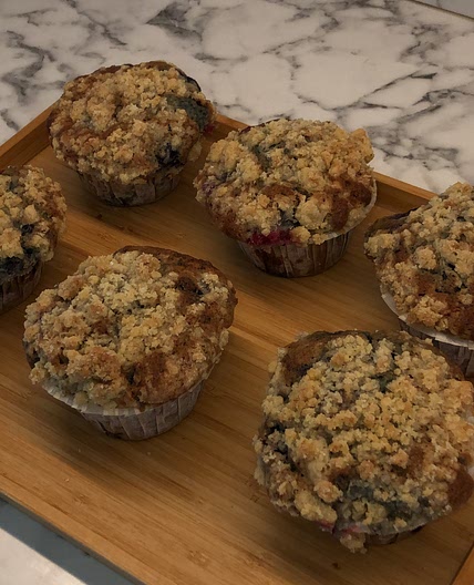 Blueberry crumble bakery style muffin 