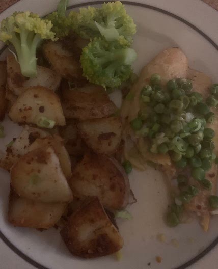 Baked fish and fried potato