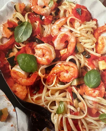 Pasta with shrimp tomato & caper sauce