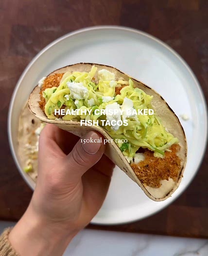 Healthy crispy baked fish tacos
