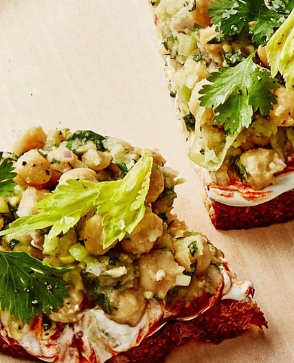Harissa, tomato and chickpea toast