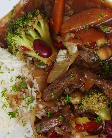Beef stir fry  with kidney beans & chickpeas