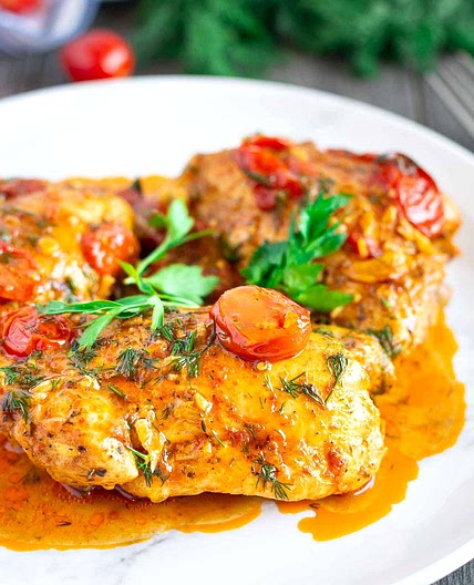 Pan Roasted Chicken Thighs with Cherry Tomatoes