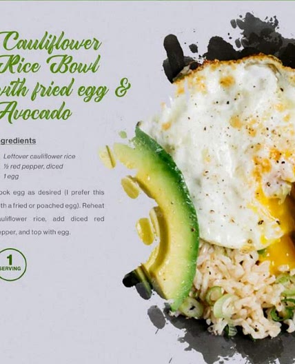 Cauliflower rice bowl with egg and avocado