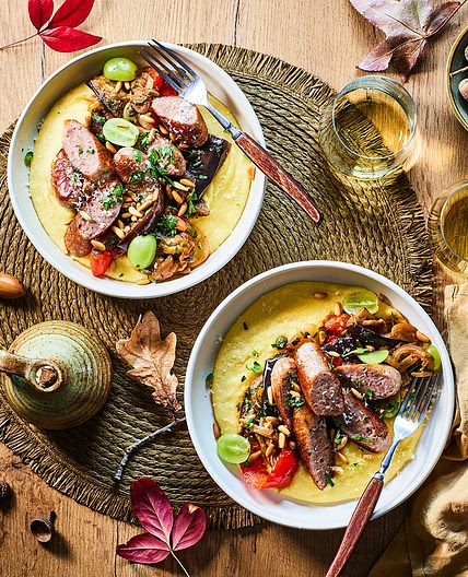 AGRODOLCE SAUSAGES WITH SOFT POLENTA