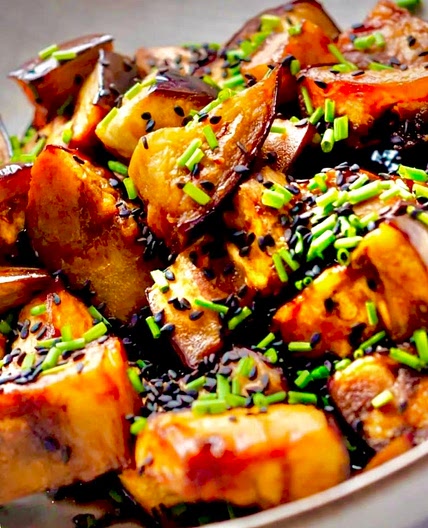 Fish & Eggplant Glazed in Pomegranate Molasses 