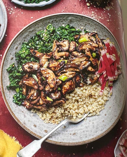 Almond butter and miso shiitake mushroom bowl