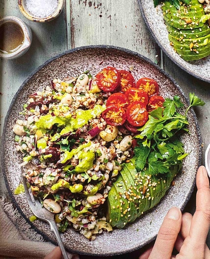 Summer in a bowl with basil and walnut cream
