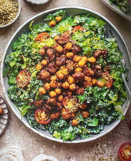 Crispy tempeh and kale Caesar bowl 