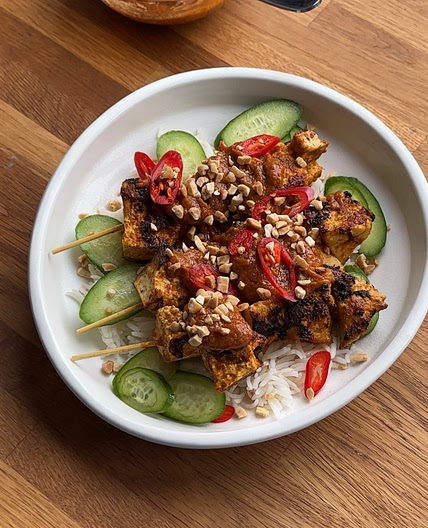 Viral Tofu Satay Skewers - taste like they're from a restaurant!