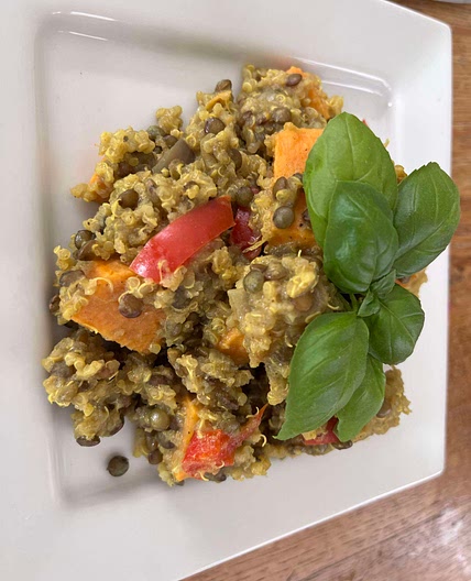 One Pot Curried Quinoa with Lentils and Sweet Potato