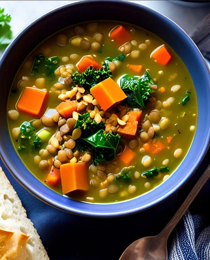 classic lentil soup with farro and kale in the Instant Pot