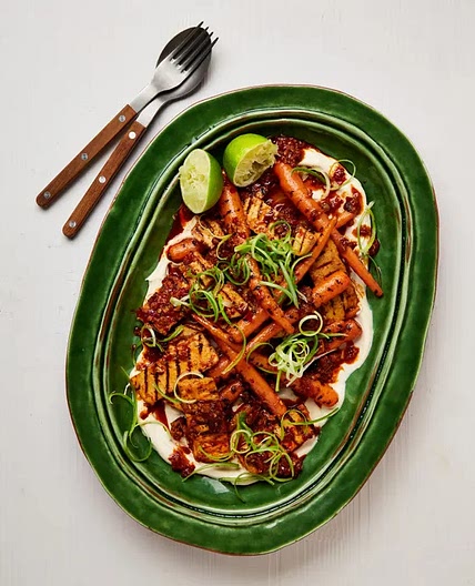 Grilled carrots and tofu with harissa