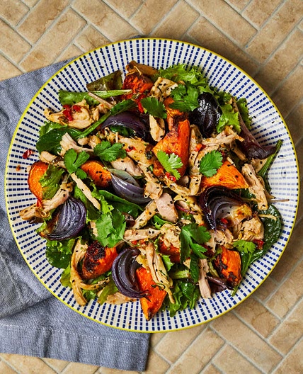 Indian style chicken salad with spicy green chutney