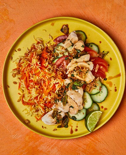 Hainanese-Style Chicken With Zesty Carrot & Ginger Rice