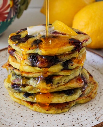 The Fluffiest Vegan Lemon Blueberry Pancakes (gluten free)
