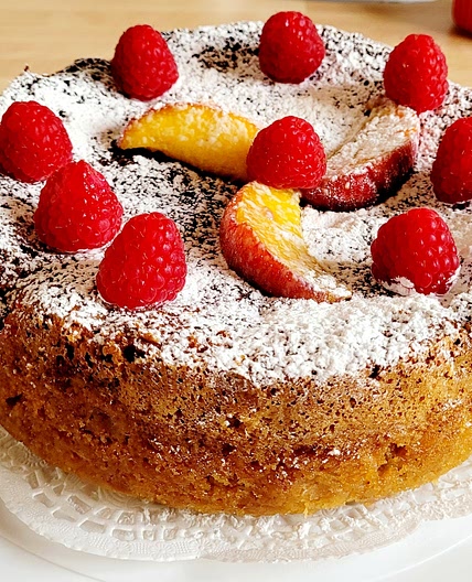 Ottolenghi-Peach & Raspberry cake