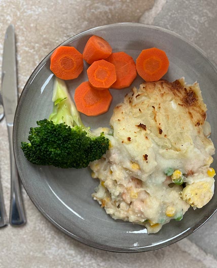 Very Healthy Fish Pie made with Butter Bean & Cauliflower Sauce