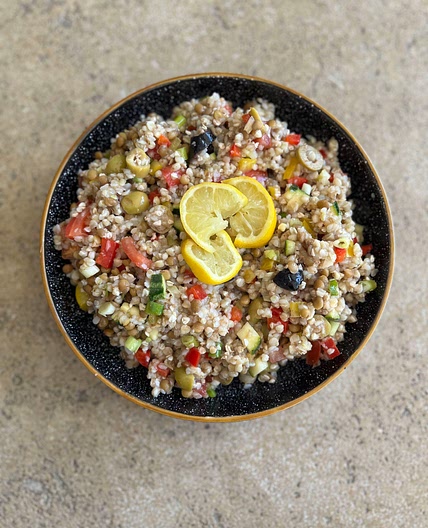 Buckwheat Lentil Salad with Olive Oil and Lemon Dressing