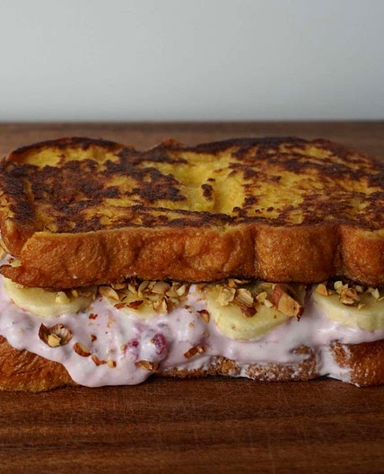 Creamy raspberry french toast sandwich