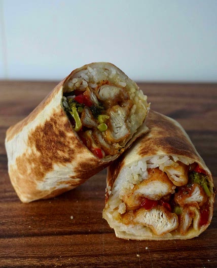 Orange chicken burrito
