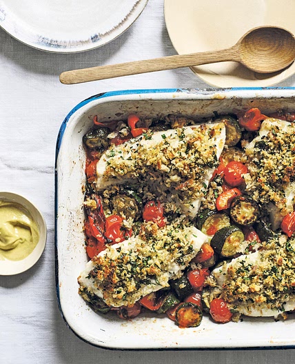 Herb-crumbed haddock with cheat’s ratatouille recipe