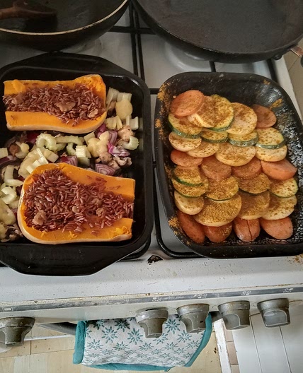 Stuffed butternut squash with rice and veg