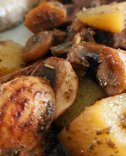 Mushrooms, potatoes and rosemary
