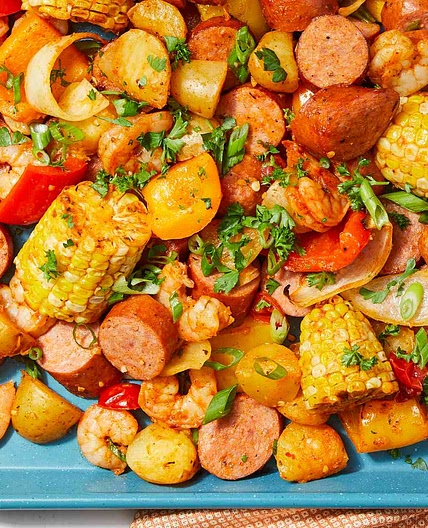 Sheet Pan Shrimp and Sausage Bake