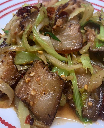 Chinese pancetta with celeries 腊肉炒芹菜
