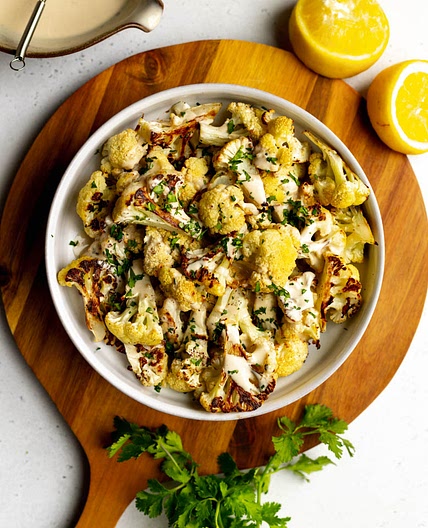 Oven Roasted Cauliflower Florets with Tahini Sauce