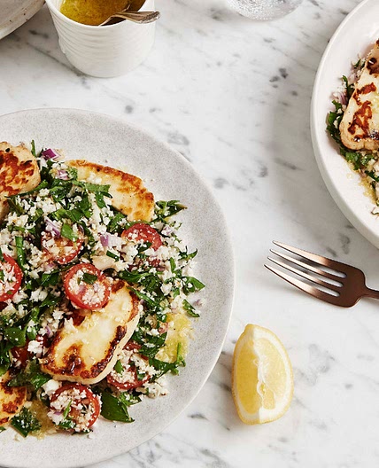 Raw Cauliflower & Lemon Tabouli With Grilled Haloumi