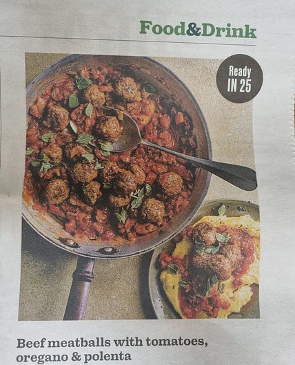 Beef meatballs with tomato, oregano & polenta