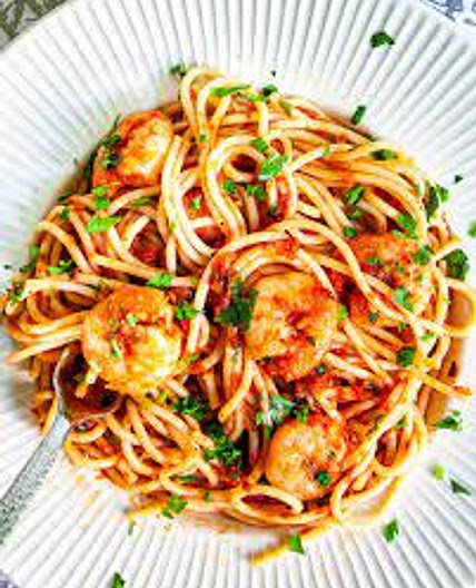 Pasta with prawns and ouzo