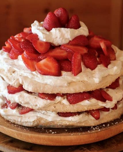 Strawberries & Cream Vegan Meringue Cake