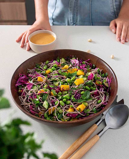 SOBA NOODLE SALAD WITH DELICIOUS PEANUT SAUCE
