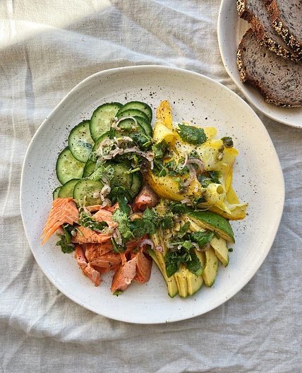 Salmon Brunch Plate With Shallot & Coriander