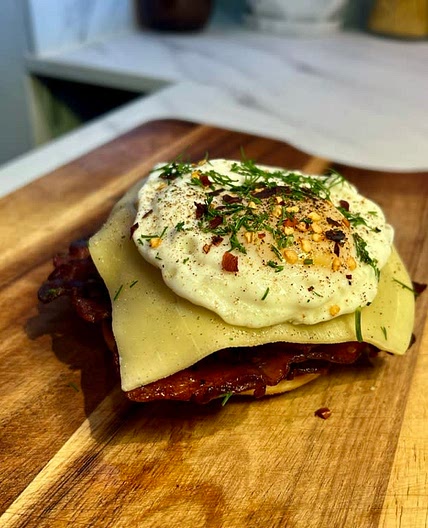 Bacon, Egg & Hash-brown Bagel.