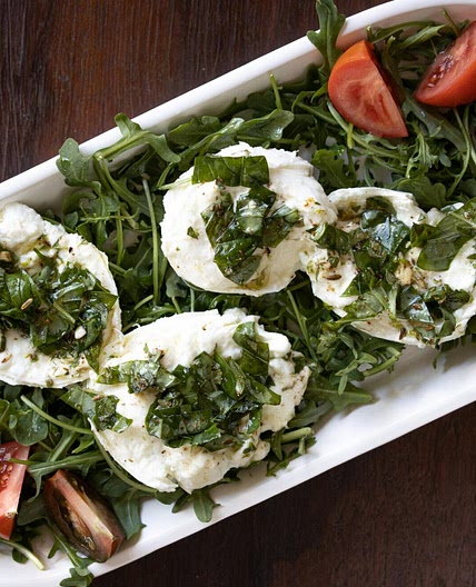 Buffalo Mozzarella Marinated with Tomatoes & Arugula