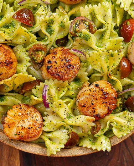 Scallops and Parsley Pesto Pasta (Farfalle) - Fit Men Cook
