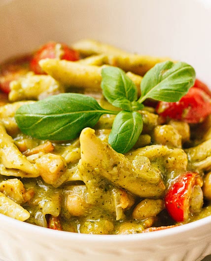 Fast Pesto Chickpea Pasta