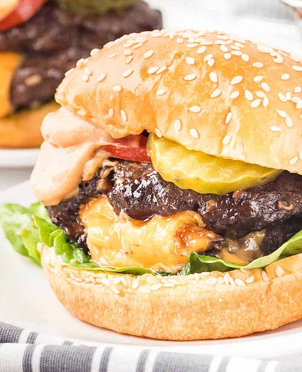 Air Fryer Juicy Lucy Burgers with Homemade Burger Sauce